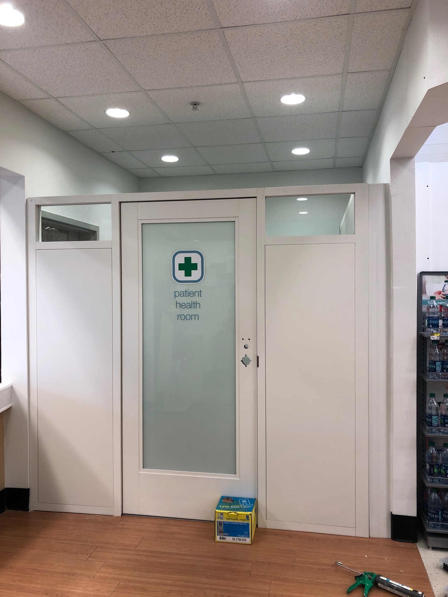 Walgreens pharmacy — during renovation, blue accent walls painted and new furniture being installed